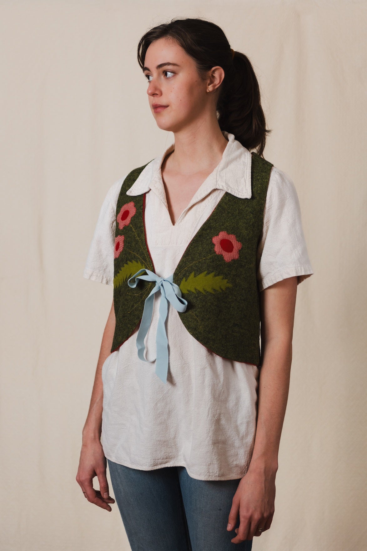Pink Floral Wool Vest